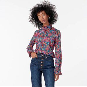 J.Crew Liberty Fabrics Classic-fit Button Down Blouse Boy Shirt Ruffle Collar